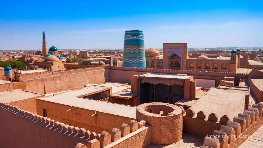 Tampak atas Itchan Kala di Khiva Uzbekistan